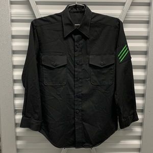 Vintage Black Uniform Shirt Black Patch Green Tri-Stripe Armband Symbol Military